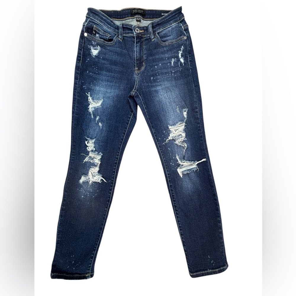Judy Blue | Marsha Midrise Boyfriend Bleach Splash Striped Jean | Size 5/27 - Picture 3 of 9